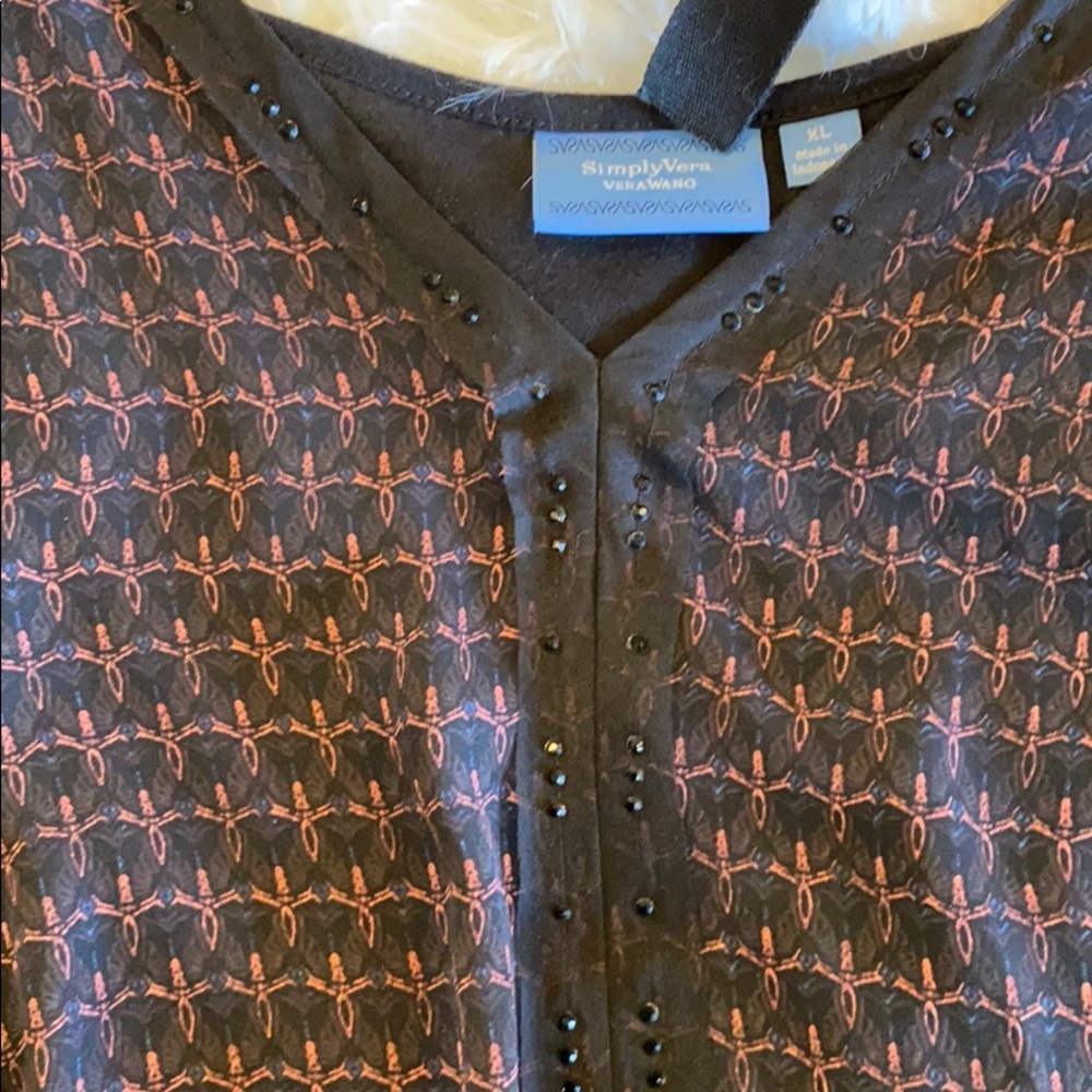 Petal-Print Crepe Front-Solid BackJersey Tunic Top - Picture 6 of 9